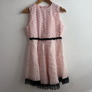Giamba Paris Pink Mini Dress Embroidered Lips Hearts Black Lace Trim XS